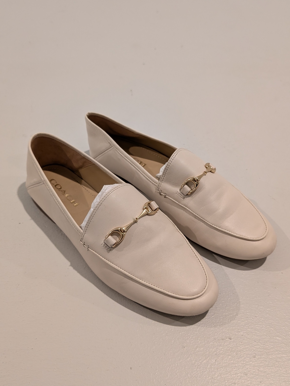 Coach Cream Leather Bit Loafers with Gold Hardware